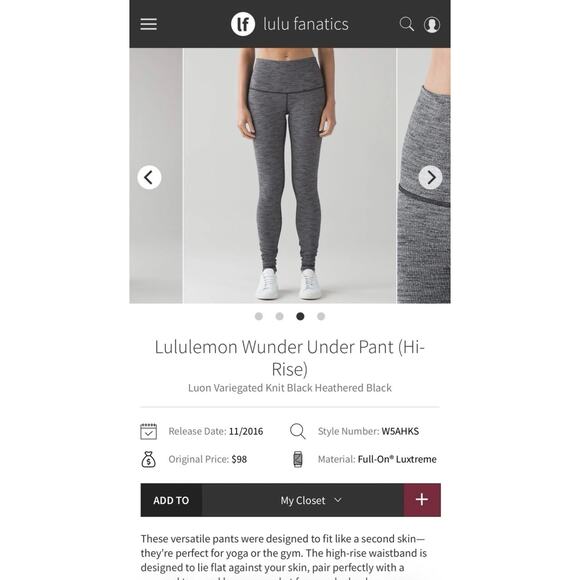 Women's Lululemon Wunder Under High Rise Gray Full Length Leggings, Size 6 - Picture 7 of 7